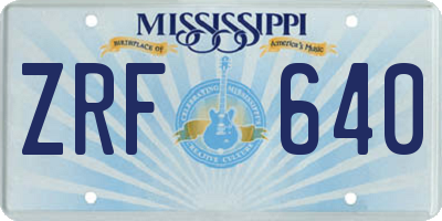 MS license plate ZRF640