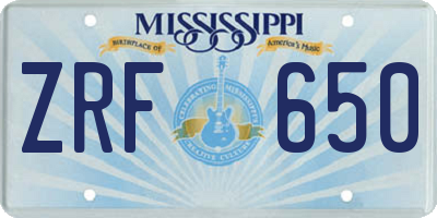 MS license plate ZRF650