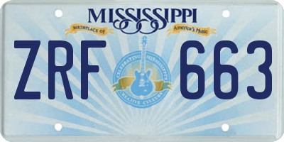 MS license plate ZRF663