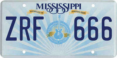 MS license plate ZRF666