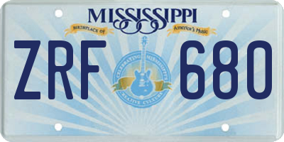 MS license plate ZRF680
