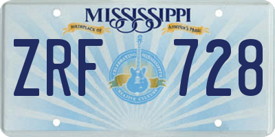 MS license plate ZRF728