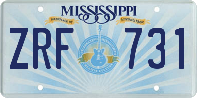 MS license plate ZRF731