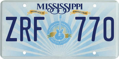 MS license plate ZRF770