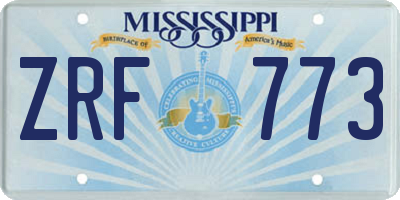 MS license plate ZRF773