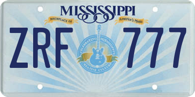 MS license plate ZRF777