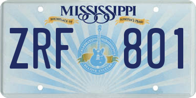 MS license plate ZRF801