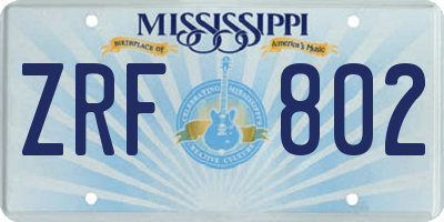 MS license plate ZRF802