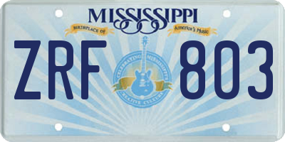 MS license plate ZRF803