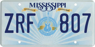 MS license plate ZRF807