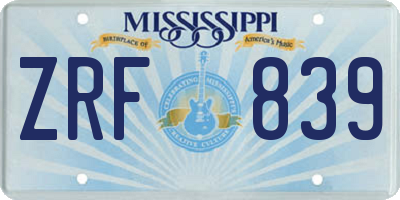MS license plate ZRF839