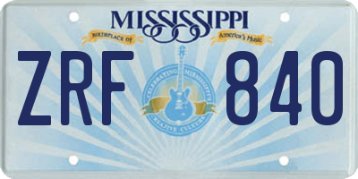 MS license plate ZRF840