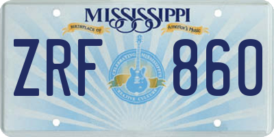 MS license plate ZRF860