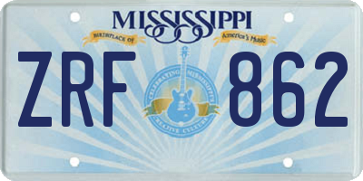 MS license plate ZRF862