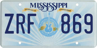 MS license plate ZRF869