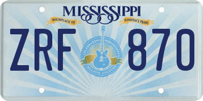 MS license plate ZRF870