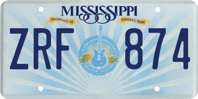 MS license plate ZRF874