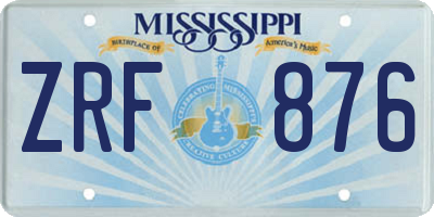 MS license plate ZRF876