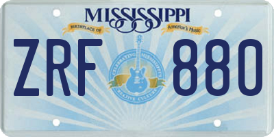 MS license plate ZRF880