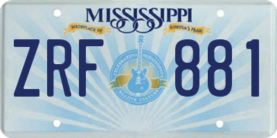 MS license plate ZRF881