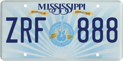 MS license plate ZRF888