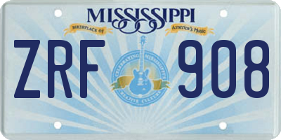 MS license plate ZRF908