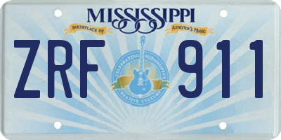 MS license plate ZRF911