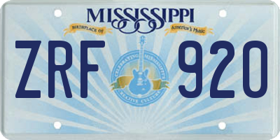 MS license plate ZRF920