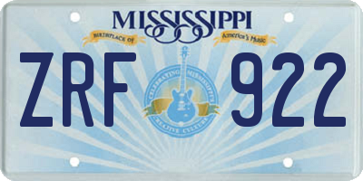 MS license plate ZRF922