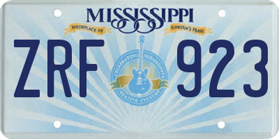 MS license plate ZRF923