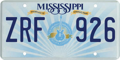 MS license plate ZRF926