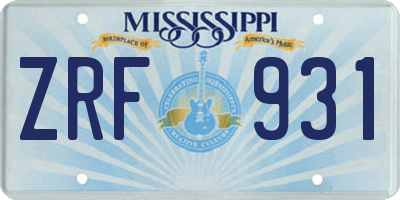 MS license plate ZRF931