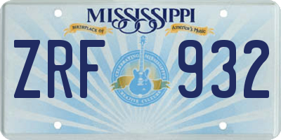 MS license plate ZRF932