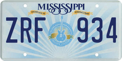 MS license plate ZRF934