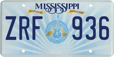 MS license plate ZRF936