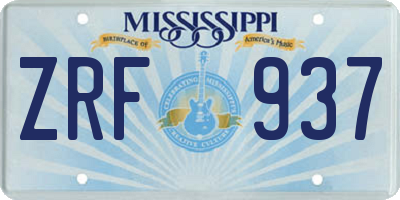 MS license plate ZRF937