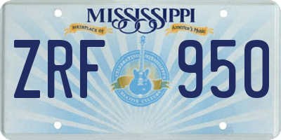 MS license plate ZRF950
