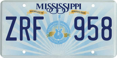 MS license plate ZRF958