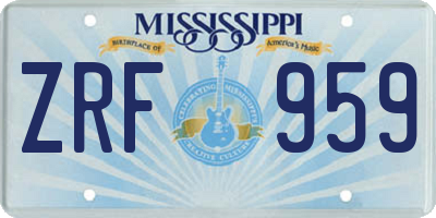 MS license plate ZRF959