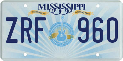 MS license plate ZRF960