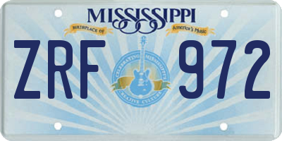 MS license plate ZRF972