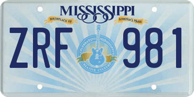 MS license plate ZRF981