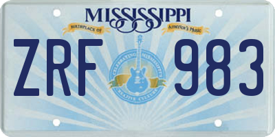 MS license plate ZRF983