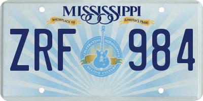 MS license plate ZRF984