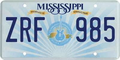 MS license plate ZRF985