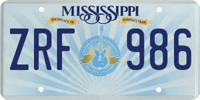 MS license plate ZRF986