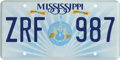 MS license plate ZRF987