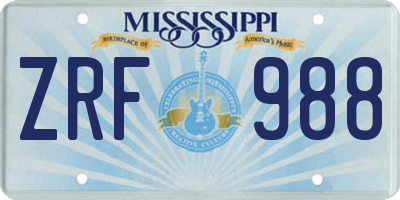 MS license plate ZRF988