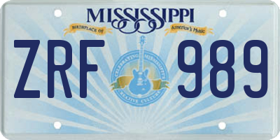 MS license plate ZRF989