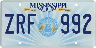 MS license plate ZRF992